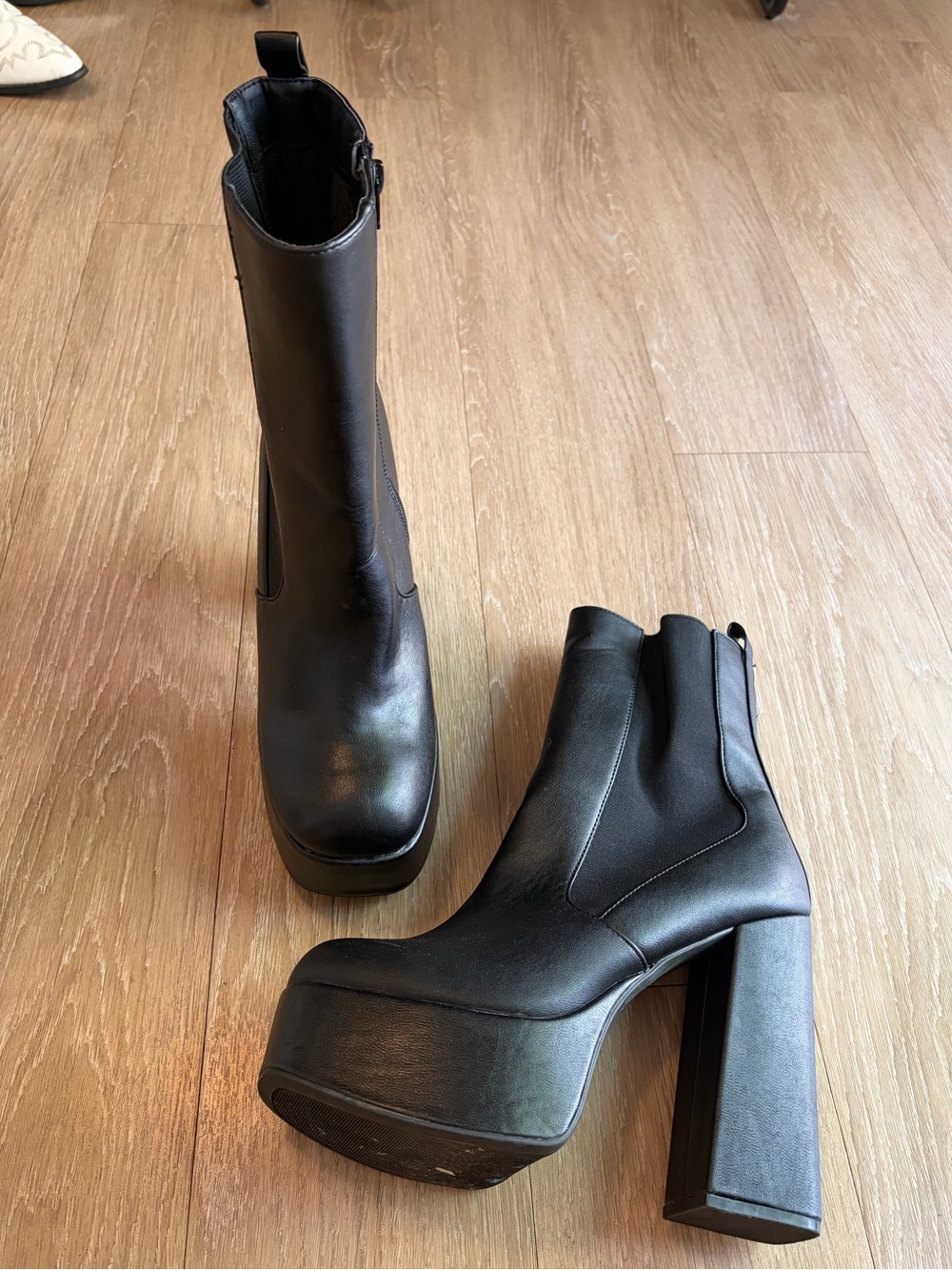 BAMBOO Black Chunky Platform Block Heel Boots